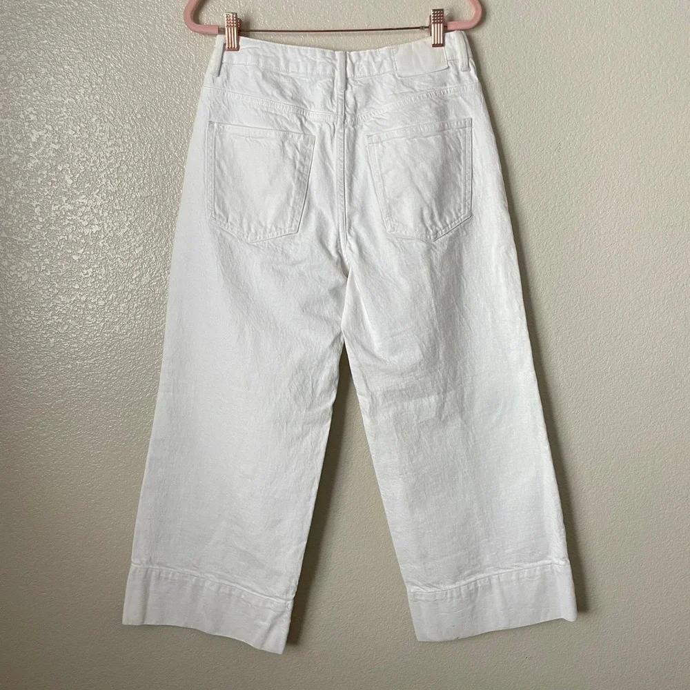 Zara‎ Jeans Womens Size 6 White High Rise Wide Leg Cropped Culotte Front Seam